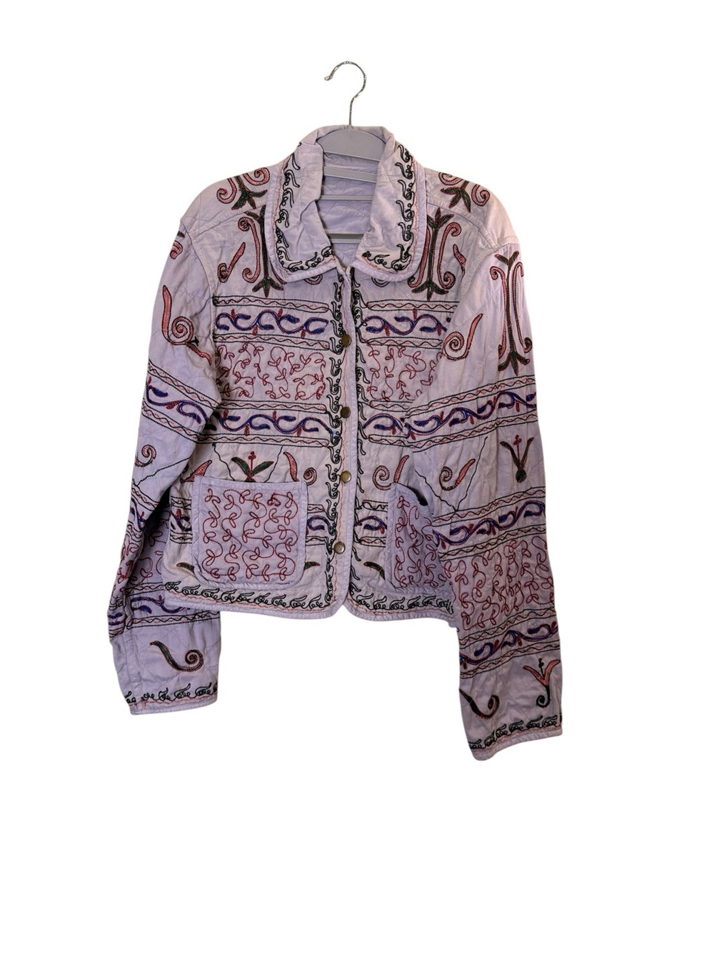 Boho Embroidered Women’s Reversible Cropped Quilted Cotton Hippie Jacket sz M
